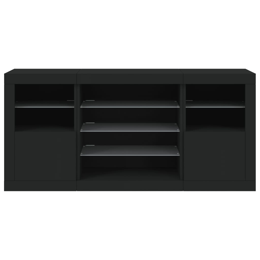 Sideboard with LED Lights Black 142.5x37x67 cm